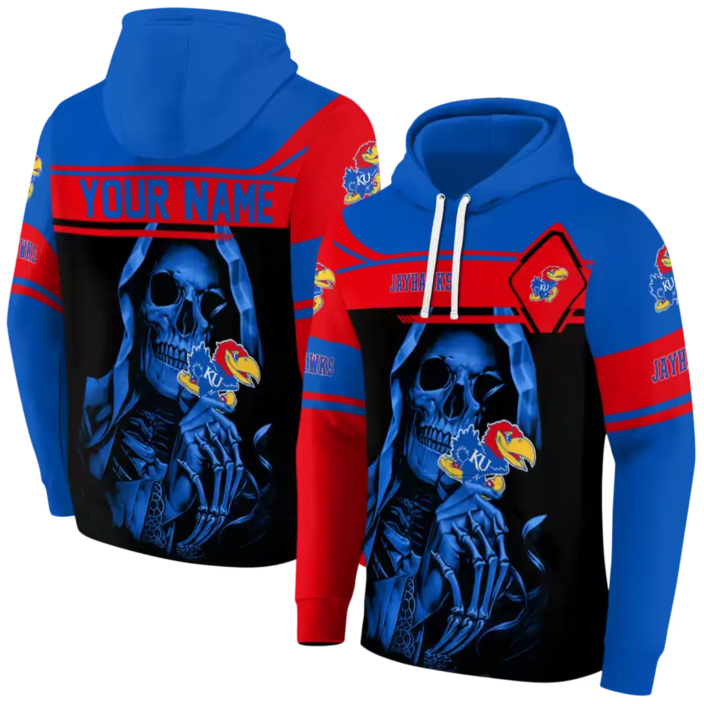 personalized kansas jayhawks grim reaper blue black hoodie fashion forward personalized kansas jayhawks grim reaper blue black hoodie fashion forward