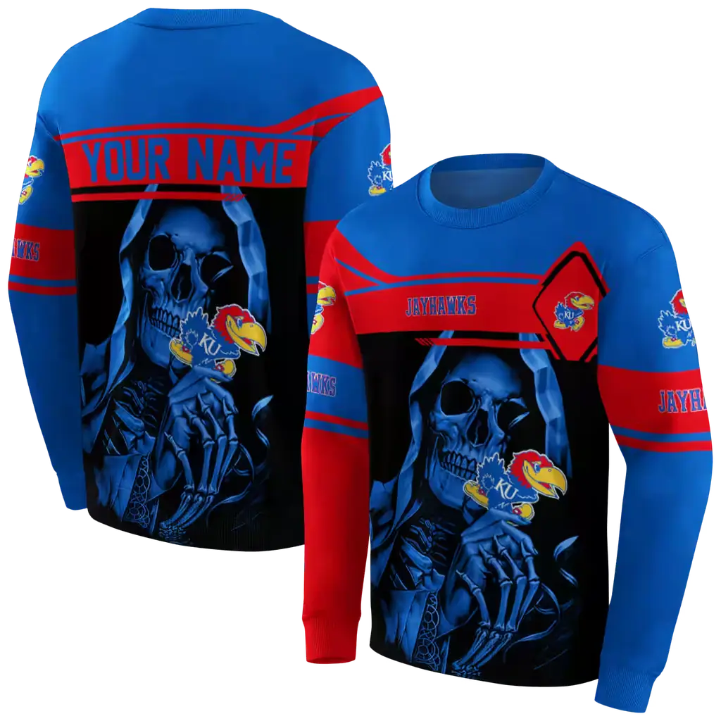 personalized kansas jayhawks grim reaper blue black hoodie premium grade personalized kansas jayhawks grim reaper blue black hoodie premium grade