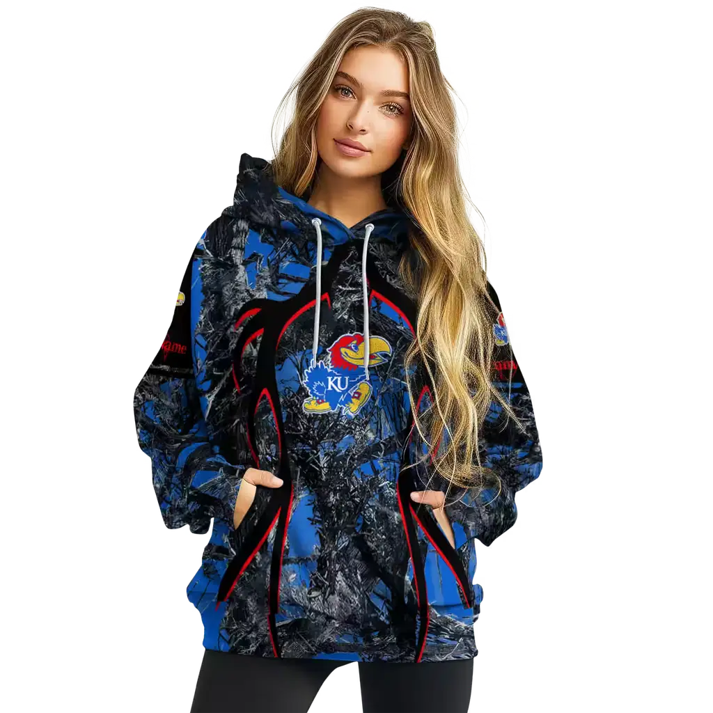 personalized kansas jayhawks hunting theme blue black hoodie high quality personalized kansas jayhawks hunting theme blue black hoodie high quality