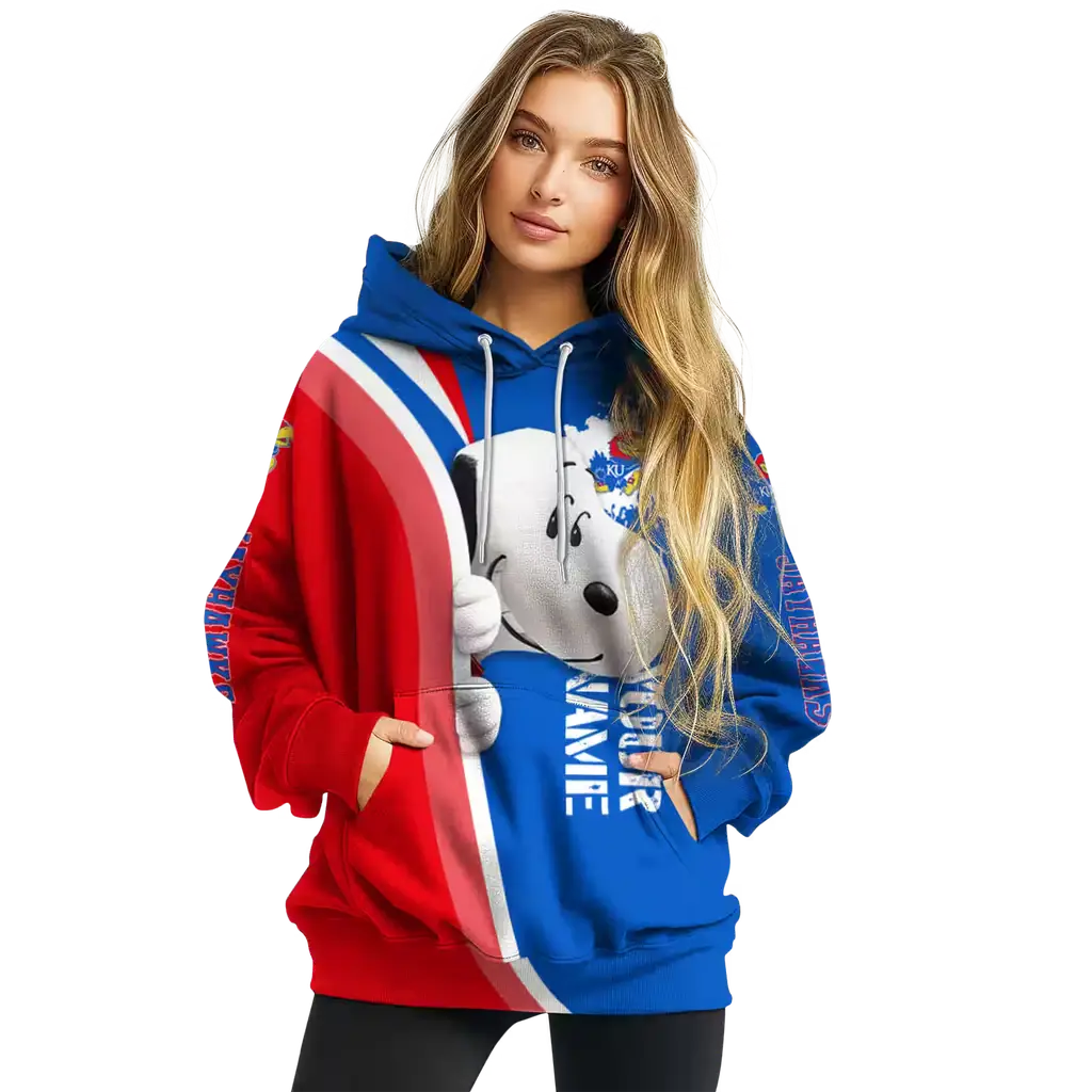 personalized kansas jayhawks peeking snoopy blue hoodie high quality personalized kansas jayhawks peeking snoopy blue hoodie high quality