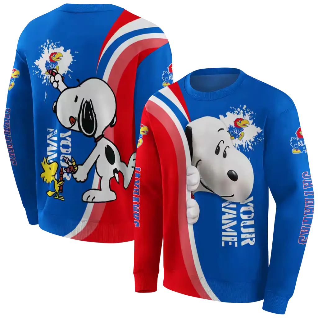 personalized kansas jayhawks peeking snoopy blue hoodie premium grade personalized kansas jayhawks peeking snoopy blue hoodie premium grade