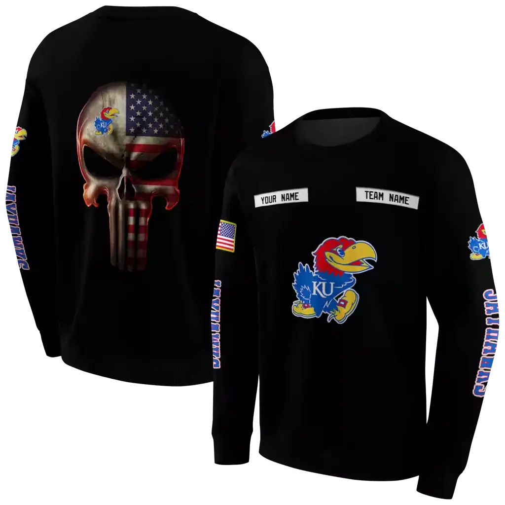 personalized kansas jayhawks punisher skull black hoodie premium grade personalized kansas jayhawks punisher skull black hoodie premium grade
