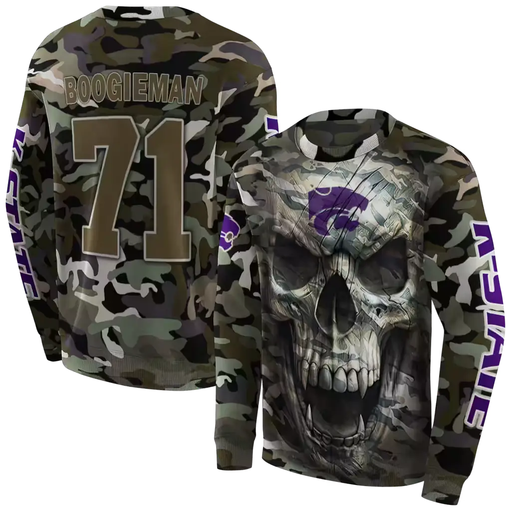 personalized kansas state wildcats camo skull hoodie premium grade personalized kansas state wildcats camo skull hoodie premium grade