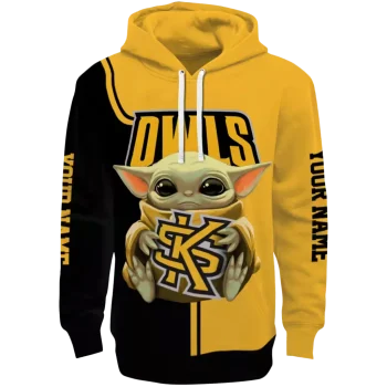 personalized kennesaw state owls baby yoda gold black hoodie best selling