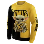 personalized kennesaw state owls baby yoda gold black hoodie best selling