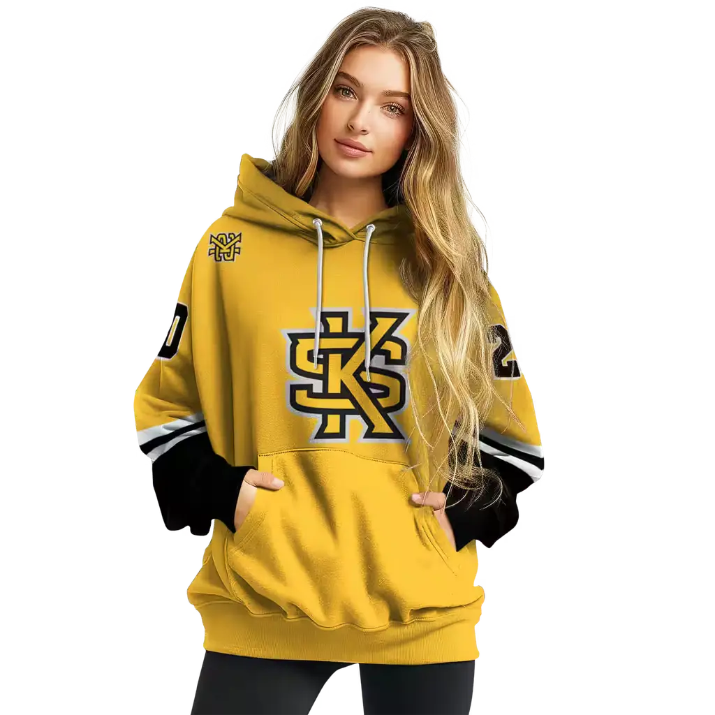 personalized kennesaw state owls striped sleeves gold hoodie high quality personalized kennesaw state owls striped sleeves gold hoodie high quality