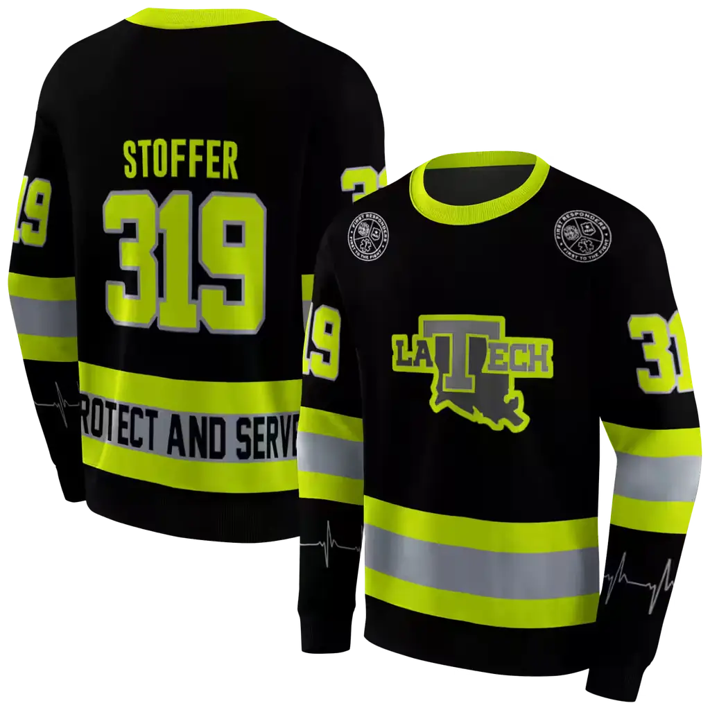 personalized la tech safety motif black neon green hoodie premium grade personalized la tech safety motif black neon green hoodie premium grade