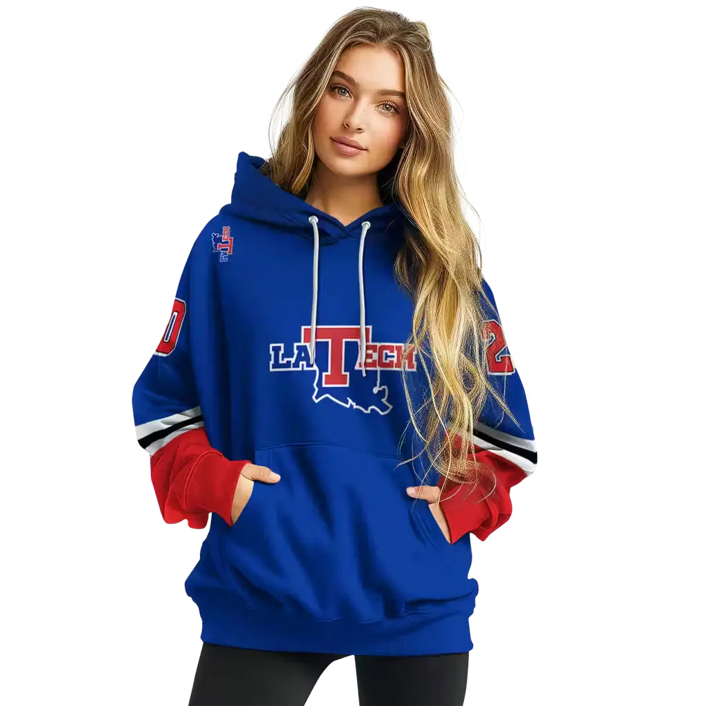 personalized la tech striped sleeves blue hoodie high quality personalized la tech striped sleeves blue hoodie high quality