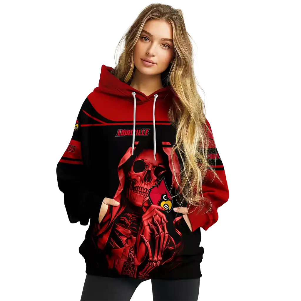 personalized louisville cardinals grim reaper red black hoodie high quality personalized louisville cardinals grim reaper red black hoodie high quality
