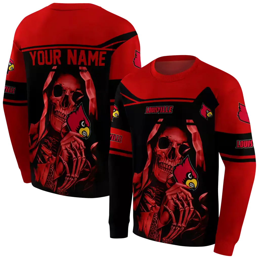 personalized louisville cardinals grim reaper red black hoodie premium grade personalized louisville cardinals grim reaper red black hoodie premium grade
