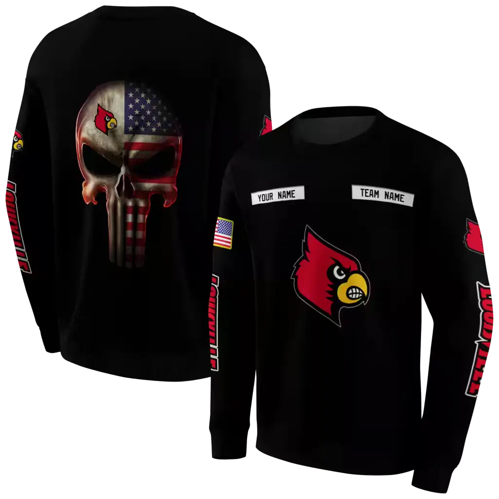 personalized louisville cardinals punisher skull black hoodie premium grade personalized louisville cardinals punisher skull black hoodie premium grade