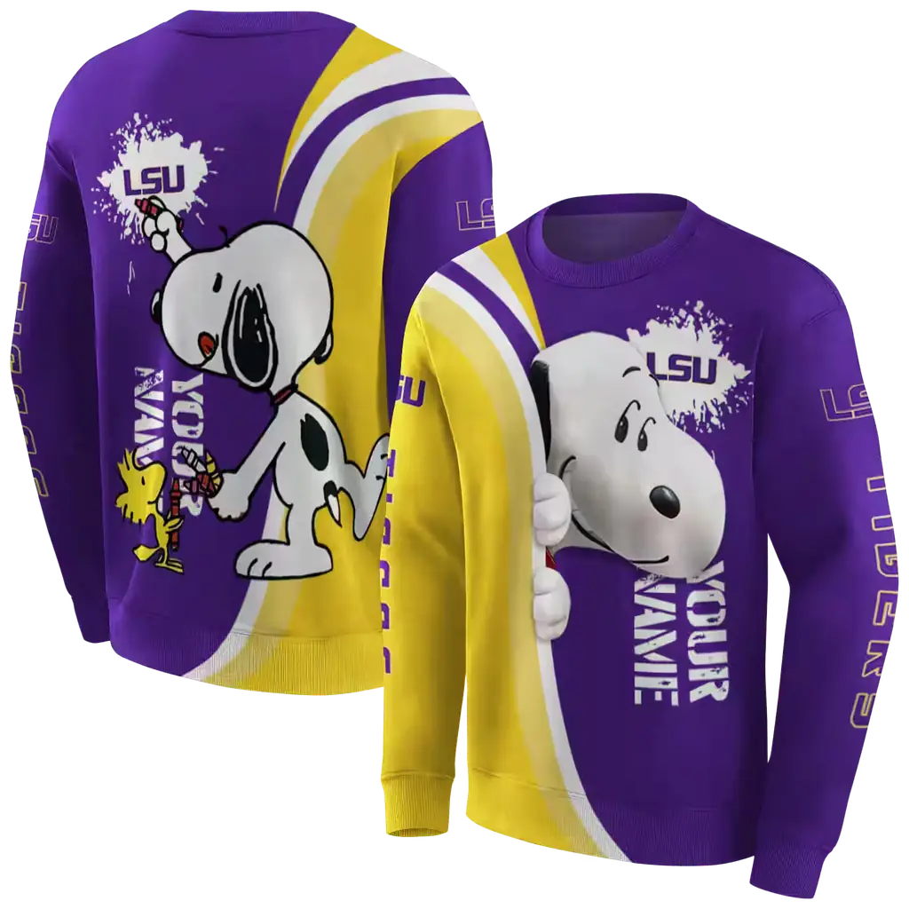 personalized lsu tigers peeking snoopy purple hoodie premium grade personalized lsu tigers peeking snoopy purple hoodie premium grade