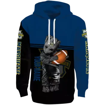 personalized marquette golden eagles baby groot blue black hoodie best selling