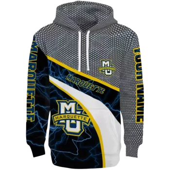 personalized marquette golden eagles hexagonal mesh blue black gray hoodie best selling