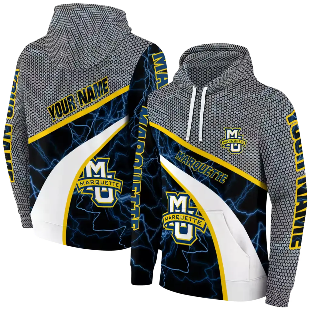 personalized marquette golden eagles hexagonal mesh blue black gray hoodie fashion forward personalized marquette golden eagles hexagonal mesh blue black gray hoodie fashion forward