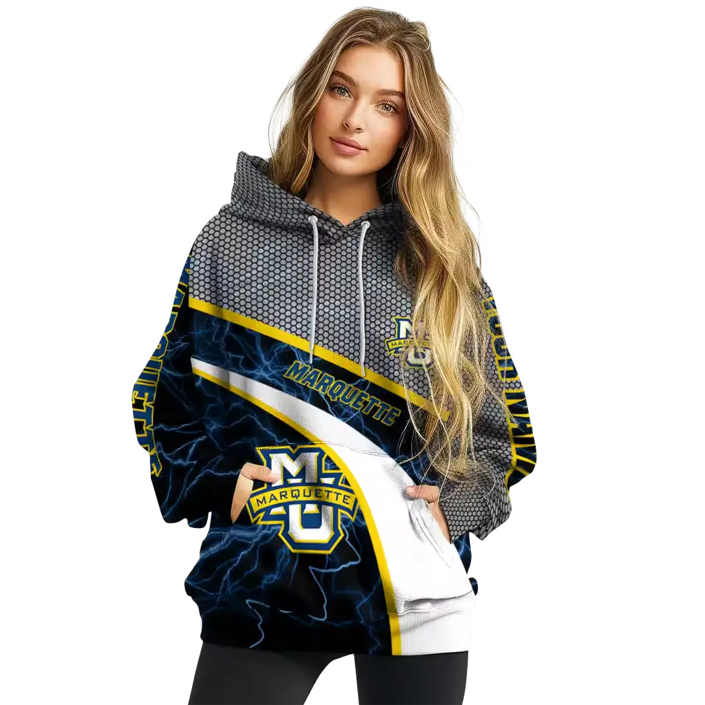 personalized marquette golden eagles hexagonal mesh blue black gray hoodie high quality personalized marquette golden eagles hexagonal mesh blue black gray hoodie high quality
