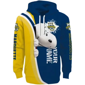 personalized marquette golden eagles peeking snoopy blue hoodie best selling