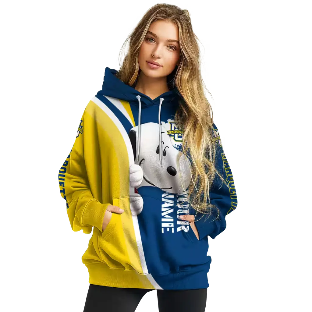 personalized marquette golden eagles peeking snoopy blue hoodie high quality personalized marquette golden eagles peeking snoopy blue hoodie high quality