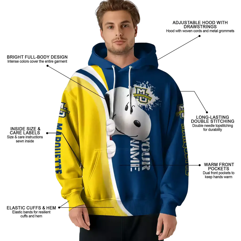 personalized marquette golden eagles peeking snoopy blue hoodie latest model personalized marquette golden eagles peeking snoopy blue hoodie latest model