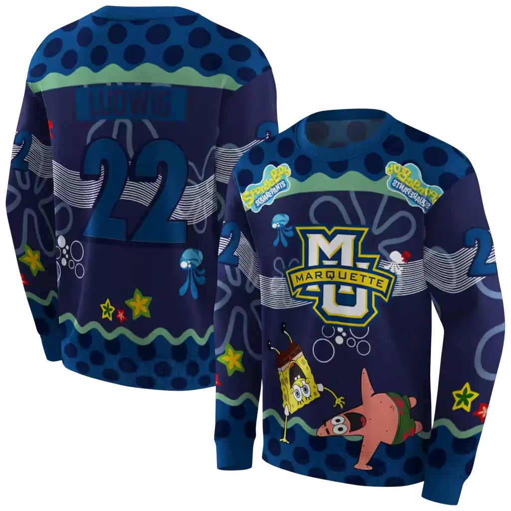 personalized marquette golden eagles spongebob patrick star blue navy hoodie premium grade personalized marquette golden eagles spongebob patrick star blue navy hoodie premium grade