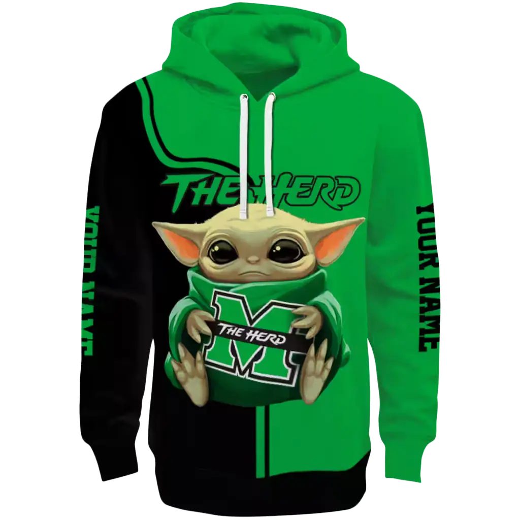 personalized marshall thundering herd baby yoda green black hoodie best selling personalized marshall thundering herd baby yoda green black hoodie best selling