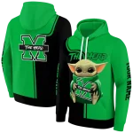 personalized marshall thundering herd baby yoda green black hoodie best selling
