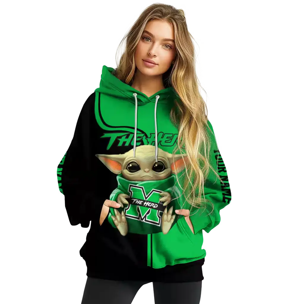 personalized marshall thundering herd baby yoda green black hoodie high quality personalized marshall thundering herd baby yoda green black hoodie high quality