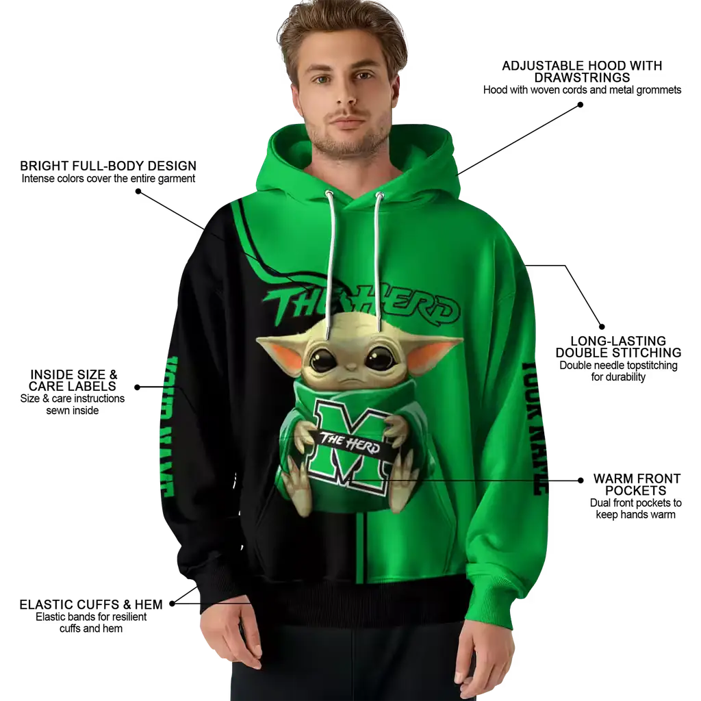personalized marshall thundering herd baby yoda green black hoodie latest model personalized marshall thundering herd baby yoda green black hoodie latest model