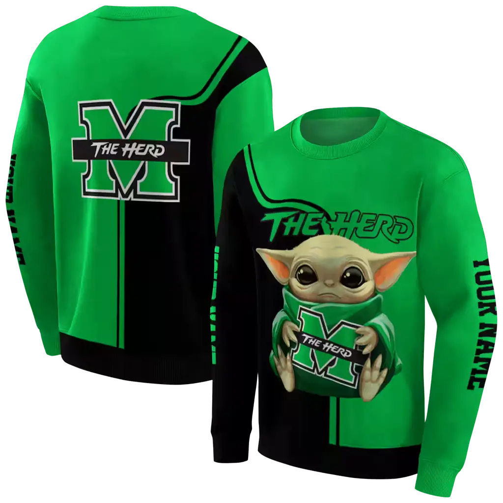 personalized marshall thundering herd baby yoda green black hoodie premium grade personalized marshall thundering herd baby yoda green black hoodie premium grade