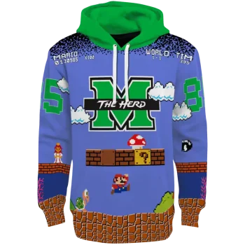 personalized marshall thundering herd mario blue black hoodie best selling