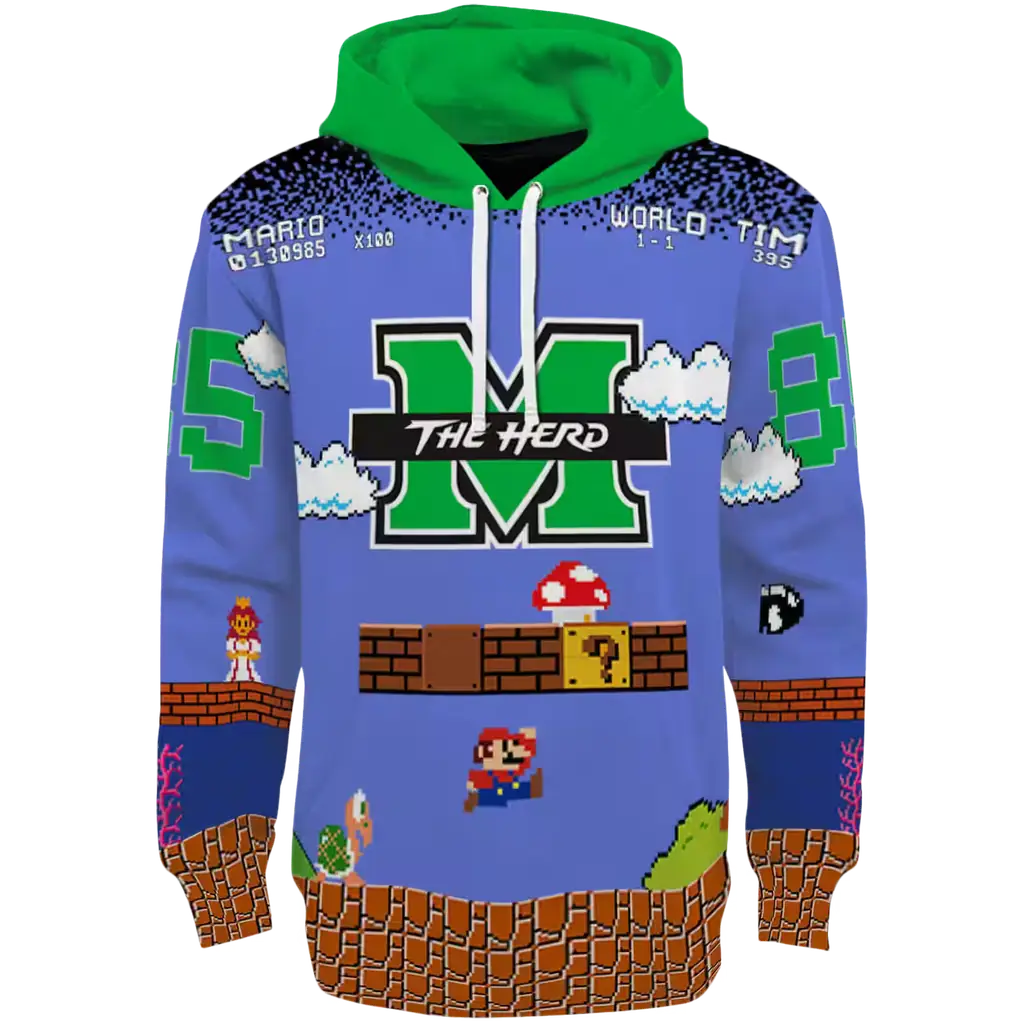 personalized marshall thundering herd mario blue black hoodie best selling personalized marshall thundering herd mario blue black hoodie best selling