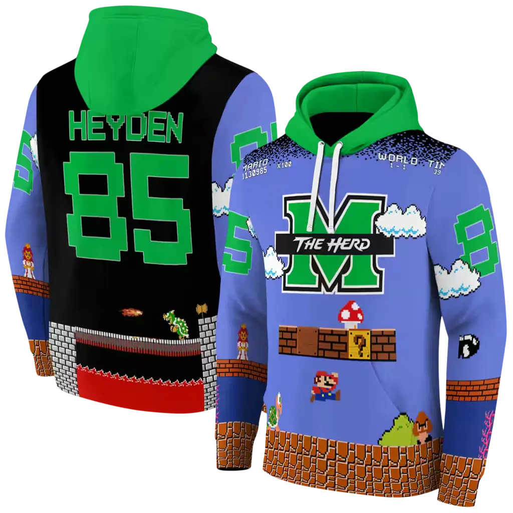 personalized marshall thundering herd mario blue black hoodie fashion forward personalized marshall thundering herd mario blue black hoodie fashion forward