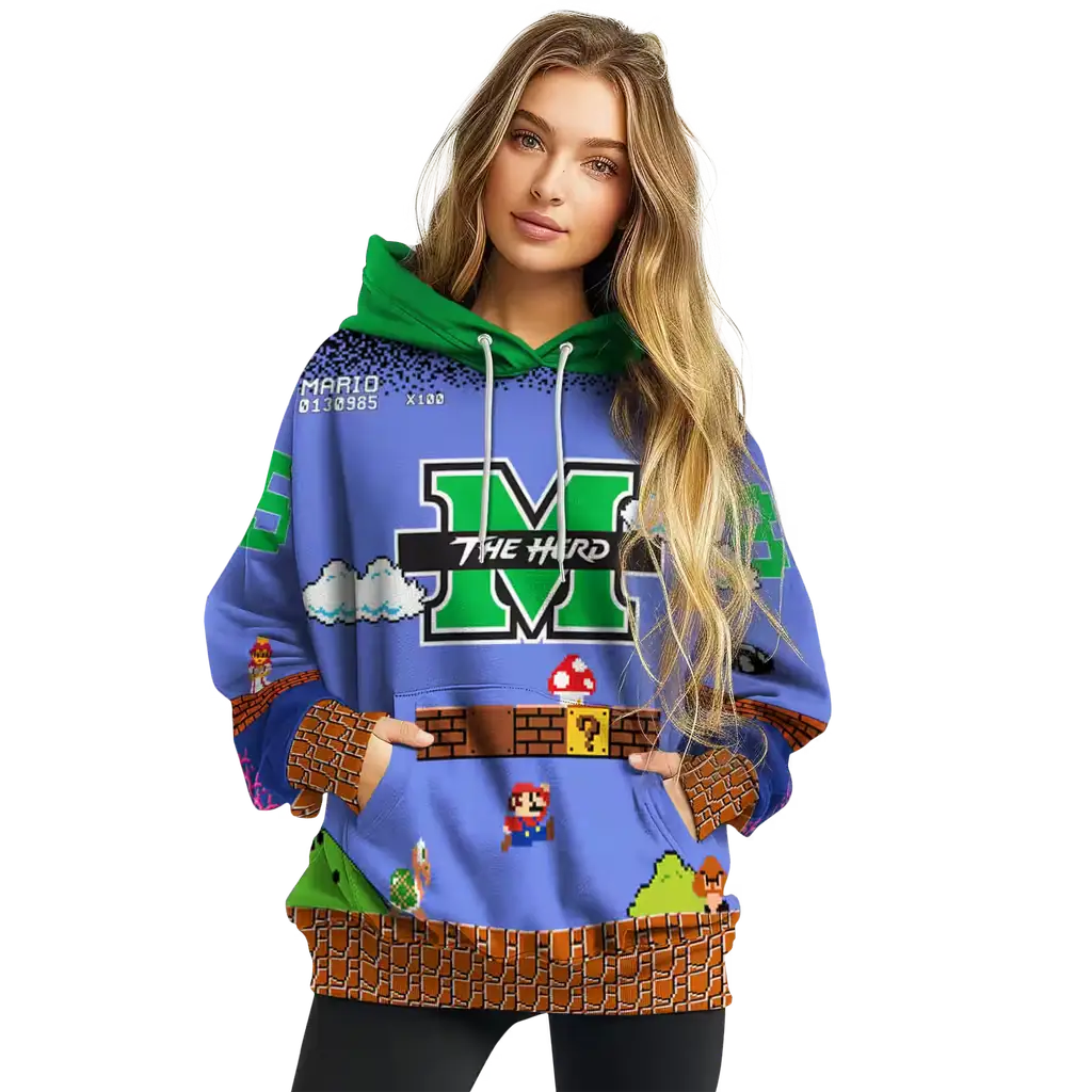 personalized marshall thundering herd mario blue black hoodie high quality personalized marshall thundering herd mario blue black hoodie high quality