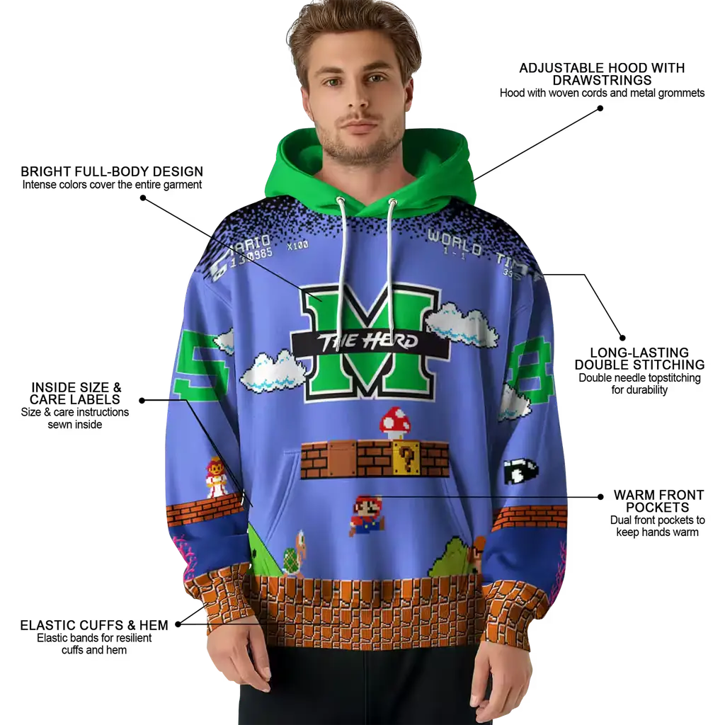 personalized marshall thundering herd mario blue black hoodie latest model personalized marshall thundering herd mario blue black hoodie latest model