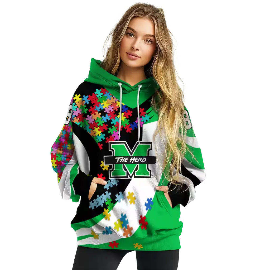 personalized marshall thundering herd puzzle pieces green hoodie high quality personalized marshall thundering herd puzzle pieces green hoodie high quality