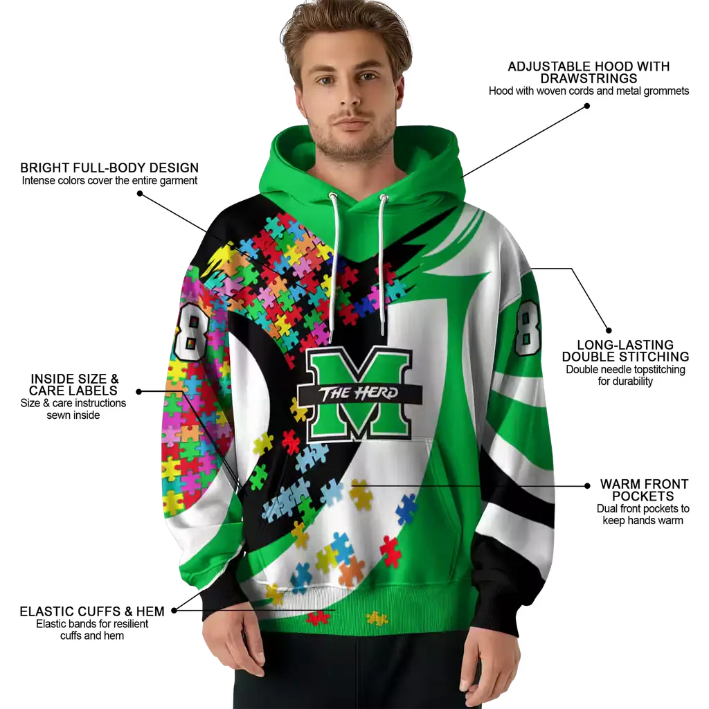 personalized marshall thundering herd puzzle pieces green hoodie latest model personalized marshall thundering herd puzzle pieces green hoodie latest model