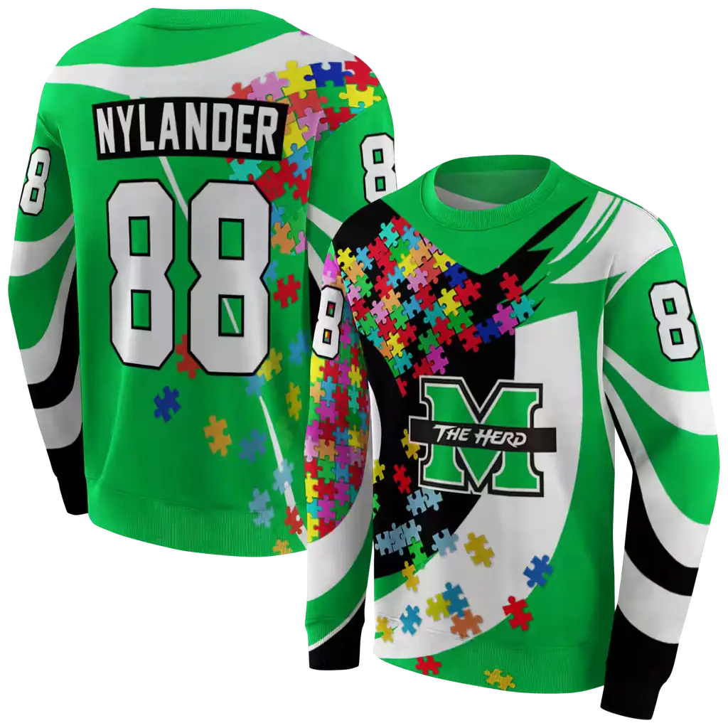 personalized marshall thundering herd puzzle pieces green hoodie premium grade personalized marshall thundering herd puzzle pieces green hoodie premium grade