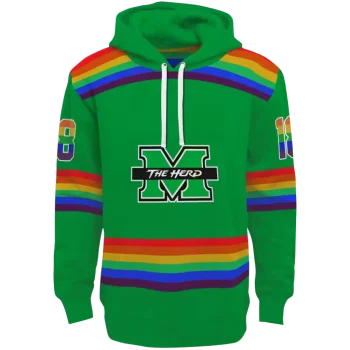 personalized marshall thundering herd rainbow stripes green hoodie best selling
