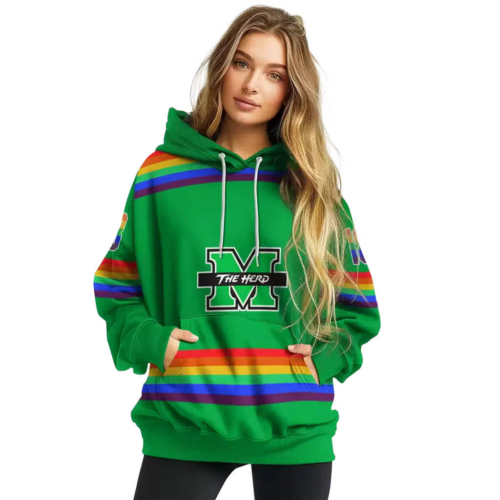 personalized marshall thundering herd rainbow stripes green hoodie high quality personalized marshall thundering herd rainbow stripes green hoodie high quality