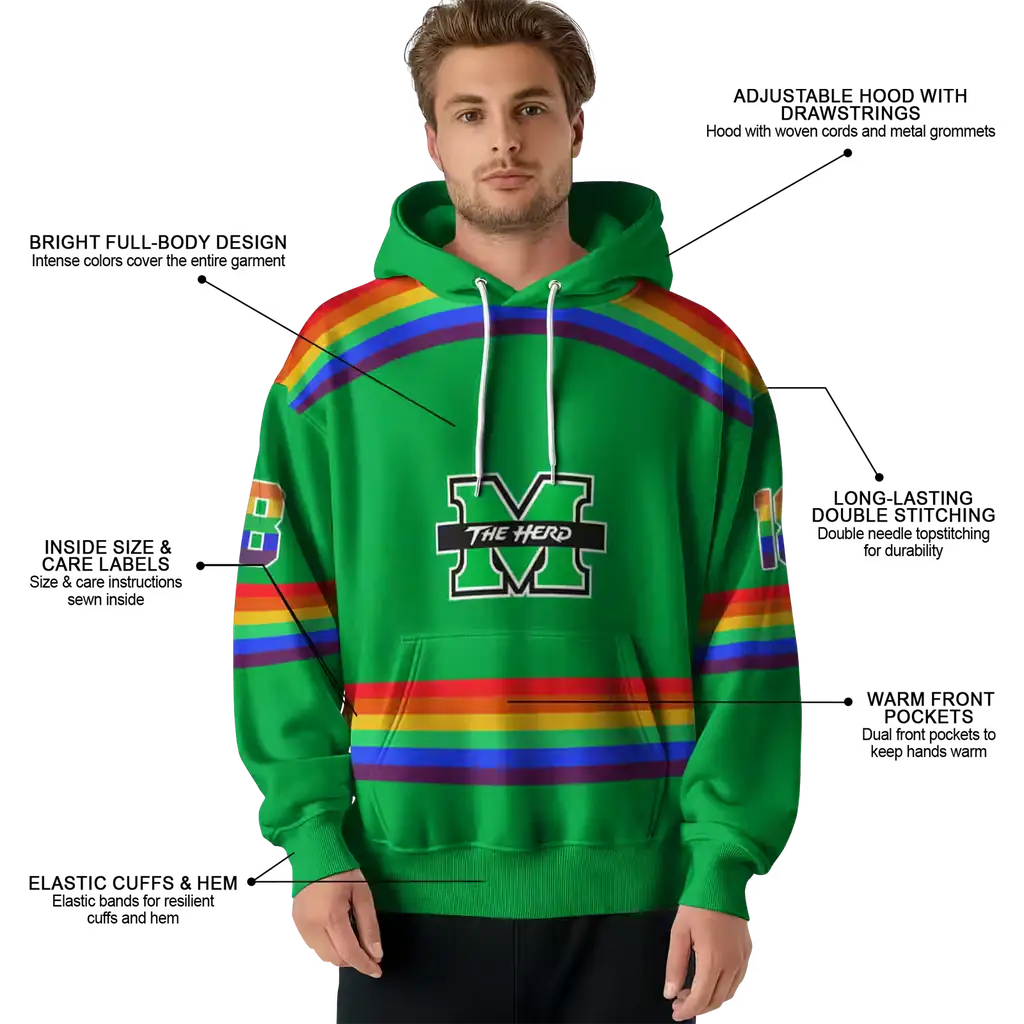 personalized marshall thundering herd rainbow stripes green hoodie latest model personalized marshall thundering herd rainbow stripes green hoodie latest model