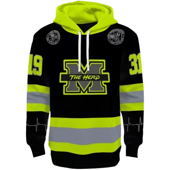 personalized marshall thundering herd safety motif black neon green hoodie best selling
