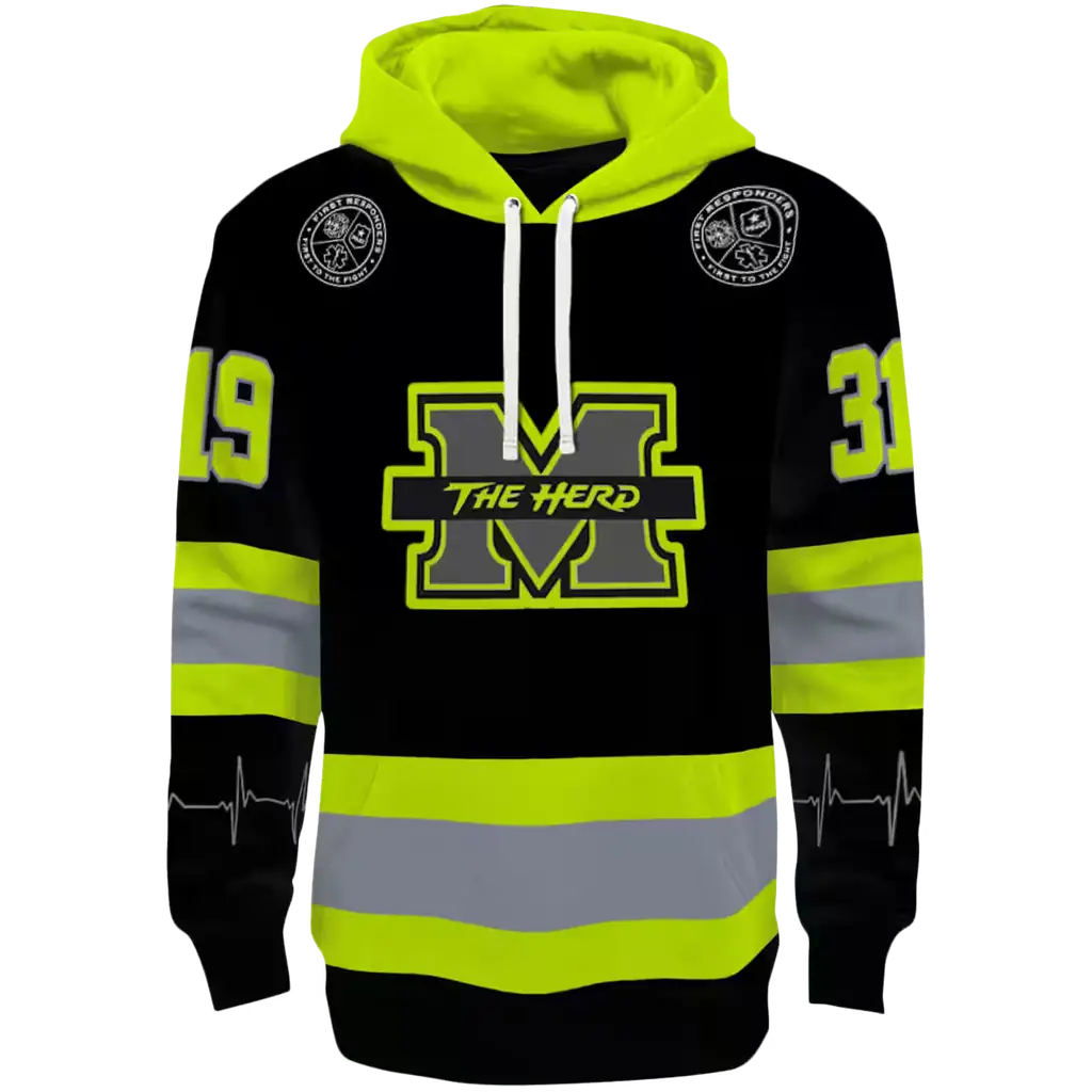 personalized marshall thundering herd safety motif black neon green hoodie best selling personalized marshall thundering herd safety motif black neon green hoodie best selling
