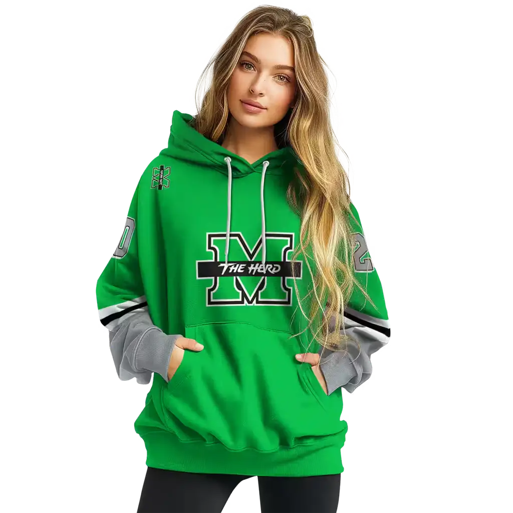 personalized marshall thundering herd striped sleeves green hoodie high quality personalized marshall thundering herd striped sleeves green hoodie high quality