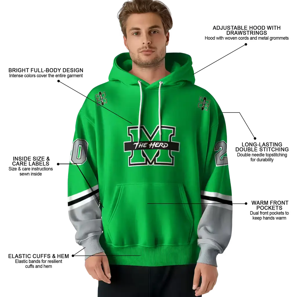 personalized marshall thundering herd striped sleeves green hoodie latest model personalized marshall thundering herd striped sleeves green hoodie latest model