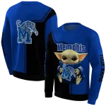 personalized memphis tigers baby yoda blue black hoodie best selling