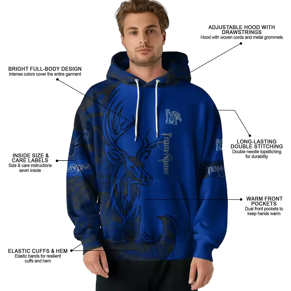 personalized memphis tigers deer silhouette blue hoodie latest model personalized memphis tigers deer silhouette blue hoodie latest model