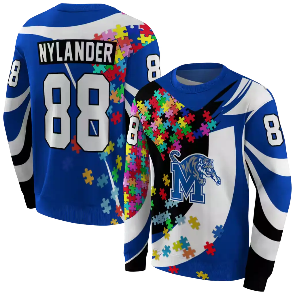 personalized memphis tigers puzzle pieces blue hoodie premium grade personalized memphis tigers puzzle pieces blue hoodie premium grade