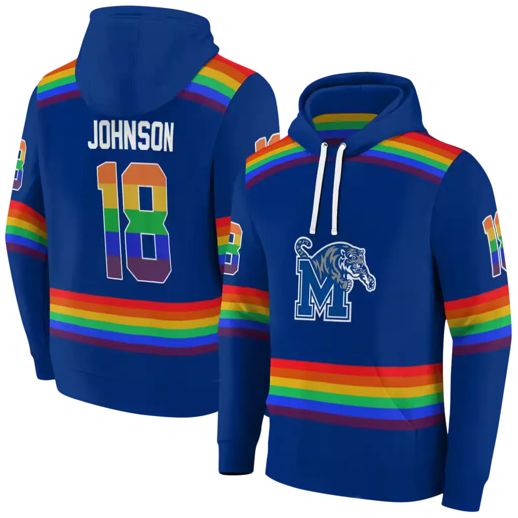 personalized memphis tigers rainbow stripes blue hoodie fashion forward personalized memphis tigers rainbow stripes blue hoodie fashion forward