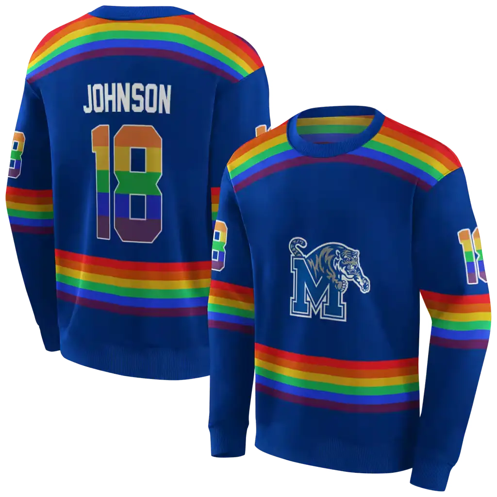 personalized memphis tigers rainbow stripes blue hoodie premium grade personalized memphis tigers rainbow stripes blue hoodie premium grade
