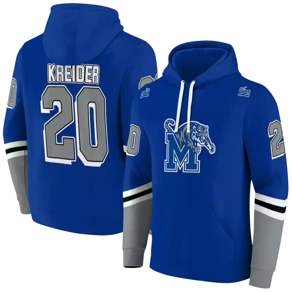 personalized memphis tigers striped sleeves blue hoodie fashion forward personalized memphis tigers striped sleeves blue hoodie fashion forward